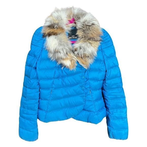 Mom Mee Mileid Women's Faux Fur Trimmed Puffer Coat Down Jacket Blue Size Small
